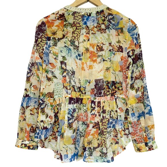 Maeve Anthropologie Pintuck Abella Top Womens 0 Fall Floral Multicolor Fairy - Picture 6 of 11